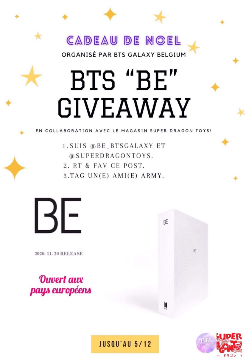 BE_BTSGALAXY's tweet photo. [GIVEAWAY🎄🎁 X @BTS_twt]

🇫🇷
Voici notre cadeau de noël pour vous ! Participez pour peut-être gagner le nouvel album ! 😍🔥

🇳🇱
Hier is ons kerstcadeau voor jullie! Doe mee om een kans te maken om het nieuwe album te winnen! 🥰🔥

Open to European countries - 5/12 https://t.co/A6fMEAhcVB