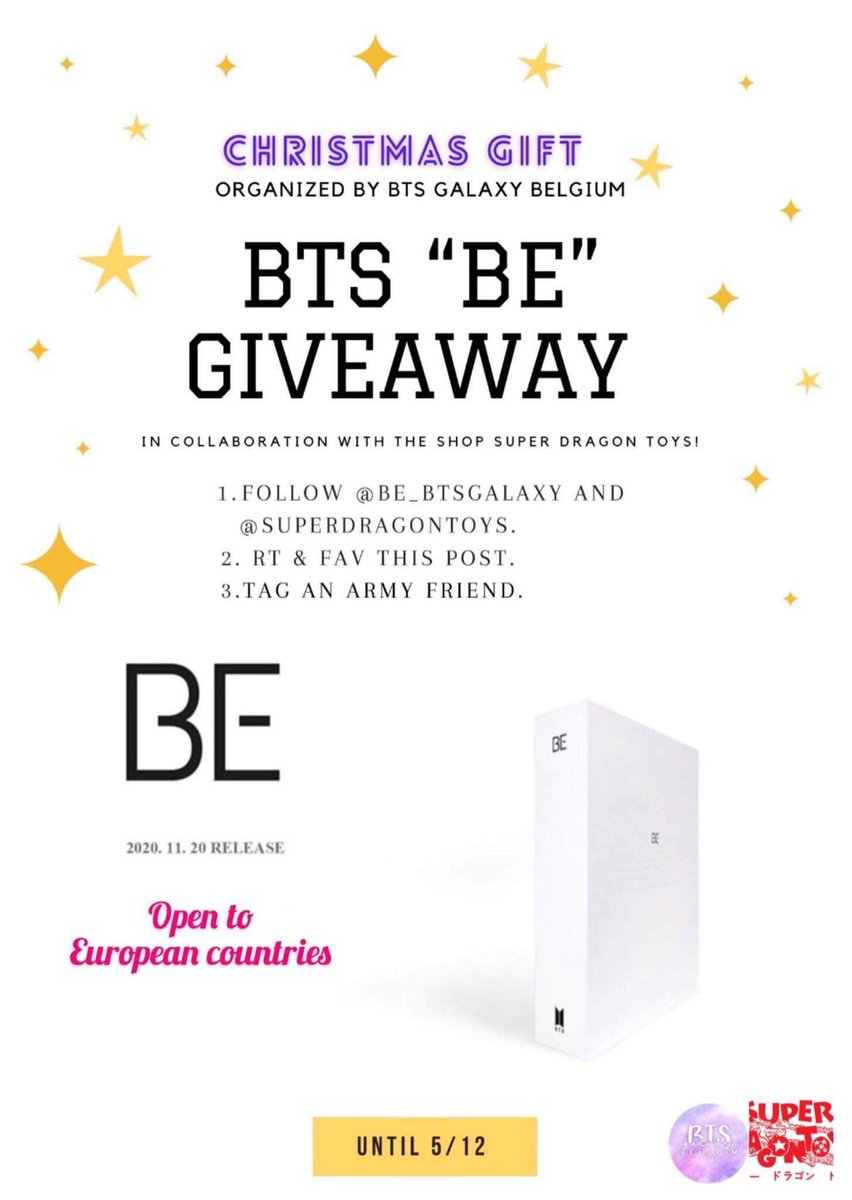 [GIVEAWAY🎄🎁 X <a href="/BTS_twt/">방탄소년단</a>]

🇫🇷
Voici notre cadeau de noël pour vous ! Participez pour peut-être gagner le nouvel album ! 😍🔥

🇳🇱
Hier is ons kerstcadeau voor jullie! Doe mee om een kans te maken om het nieuwe album te winnen! 🥰🔥

Open to European countries - 5/12