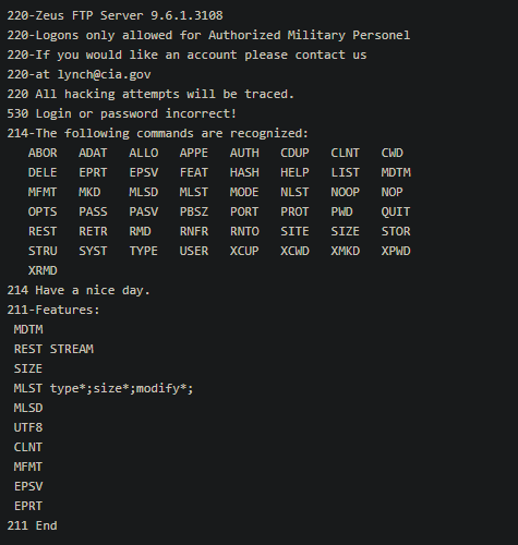 _gHOST3301_'s tweet photo. Hey, @CIA One Of Your Main Zeus FTP Servers 9.6.1.3108 Has A Abnormal Amount Of Open Vulnerabilities. Including Multiple Memory Buffer Overflow Exploits. This Is Bad. Like, Really Bad.
OPSEC SITREP
IP: 205.201.73.XX
Ports: 21,22,80,443,8041,8080,8443
Your Welcome ... #GhostSec https://t.co/T18XlJ3Vcr