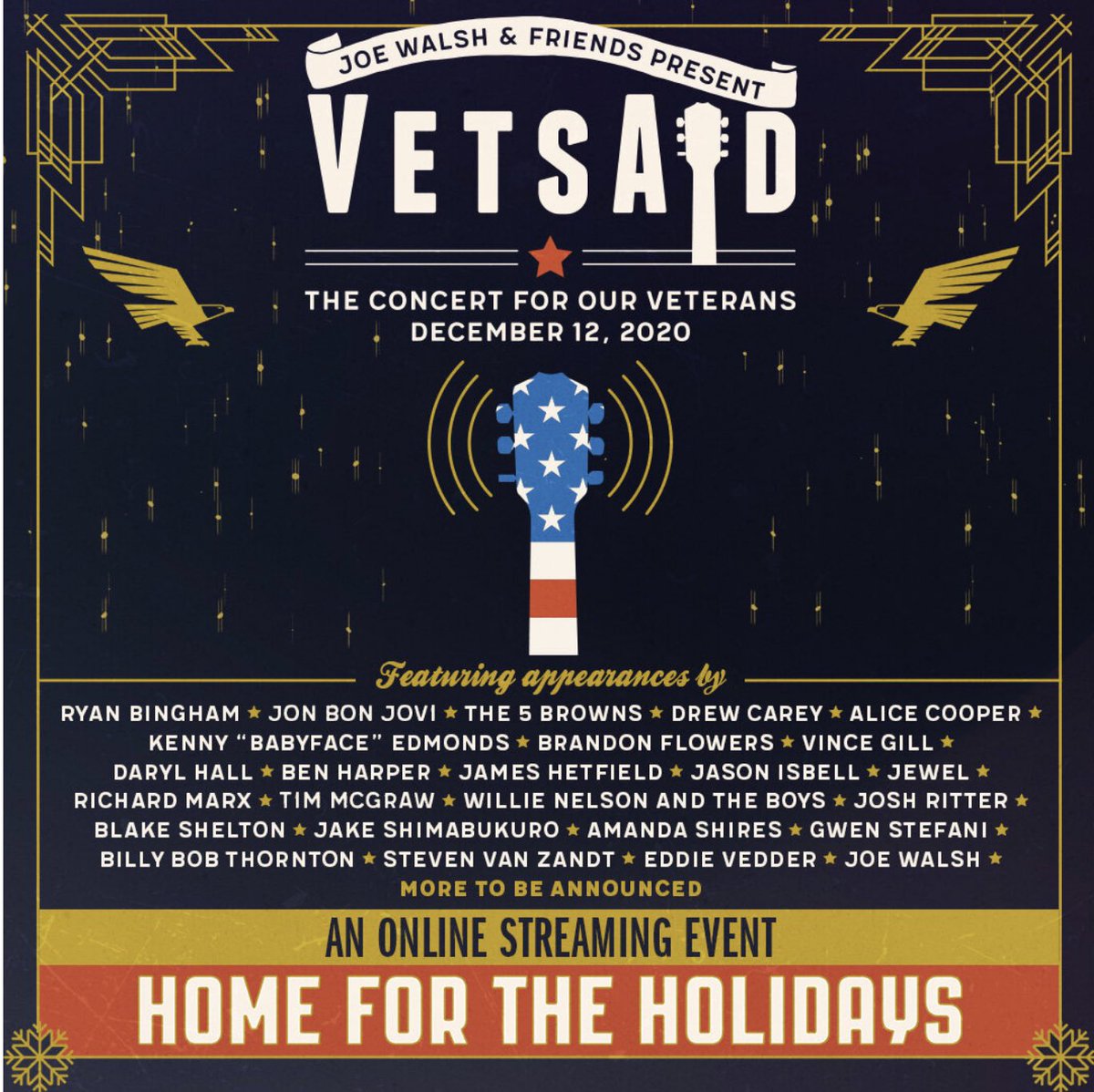 Looking forward to being part of this! Tickets go on sale on Wednesday, Nov 18 at 12pm EST. Make sure you tune in on Dec 12 for an evening of music and holiday cheer, supporting our veterans!