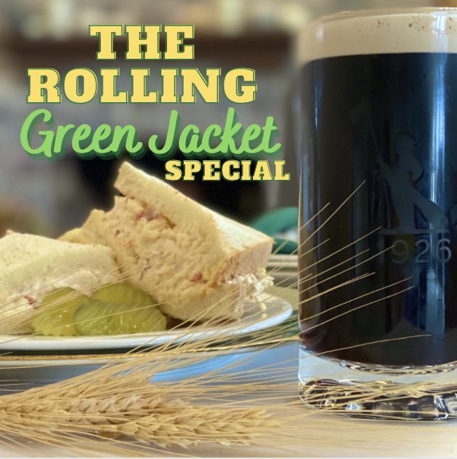 rggc1926's tweet image. “The Rolling Green Jacket Special”

Honoring a #Masters tradition, receive a complementary pimento cheese or egg salad sandwich with the purchase of any draft beer all weekend long. #MastersWeekend 
#RGProud #hellofriends #pimento