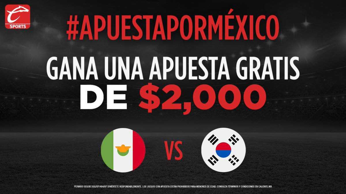 miguelcamara's tweet photo. 🚨 🚨 ATENCIÓN 🚨 🚨 

🤑GANA UNA APUESTA GRATIS $2,000 para el juego entre  🇲🇽🆚🇰🇷

¿Qué debes hacer? 👇🏽

1⃣ Sigue a @calientesports 📲 y a mí
2⃣ Dale 🔁 y ❤️
3⃣ Contesta este tuit con tu #ApuestaPorMéxico y el HT #MásAcciónMásDiversión 😏 https://t.co/Elv9Yg0F7h