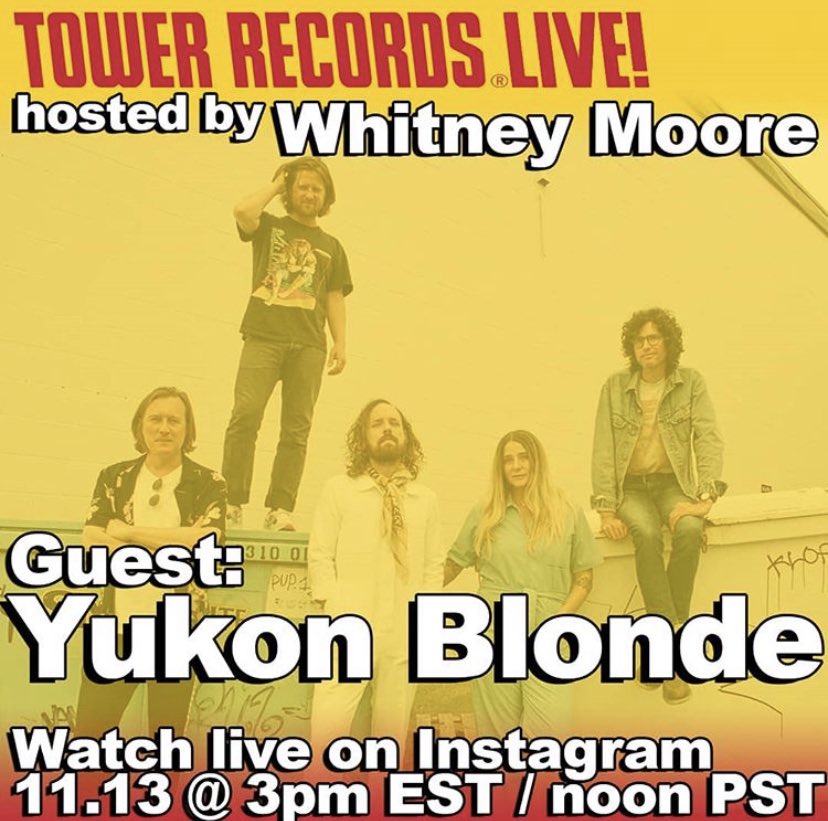 TowerRecords's tweet image. Today on #TowerRecordsLive, @yukonblonde joins @TweetneyMoore to get into their new album #Vindicators out TODAY! Tune in on Instagram: #OfficialTowerRecords at 12pm PST / 3pm EST #YukonBlonde #NewMusicFriday #TowerLivestream