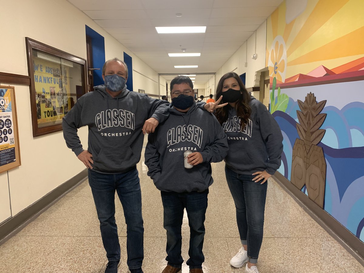 kimmybanz's tweet photo. Top 3 @ClassenSASOKC Orchestra supporters sporting some new gear today!  Best admin team around! @OKCPS https://t.co/E9etae6Nko