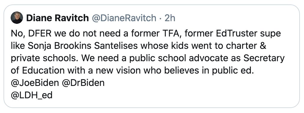 Here's how Black erasure takes place in public ed politics. Sonja Santelises leads an urban school district with 80k students, 76% Black, 13% Latino, 8% white, 1% Asian.She has 30 years ed experience, Master's in ed from Columbia and Doctorate from Harvard.but, this...