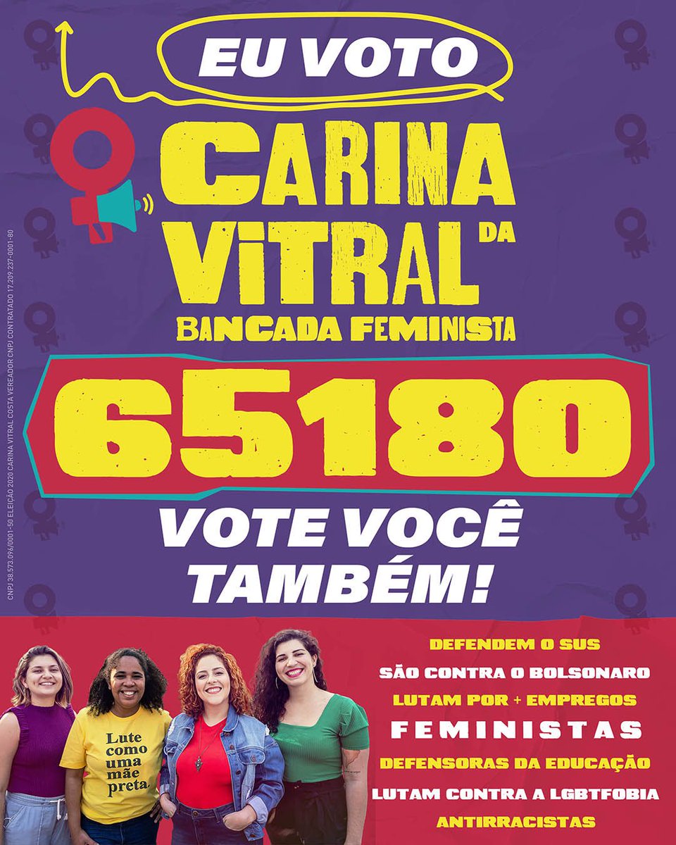 bfeministasp's tweet photo. Sextou faltando dois dias para as eleições municipais e estamos na ansiedade por aqui. #PuxaMais5 amigas e amigos aqui nos comentários e compartilha nas suas redes também. Domingo é dia de votar 65180. https://t.co/jqKwksBgGQ