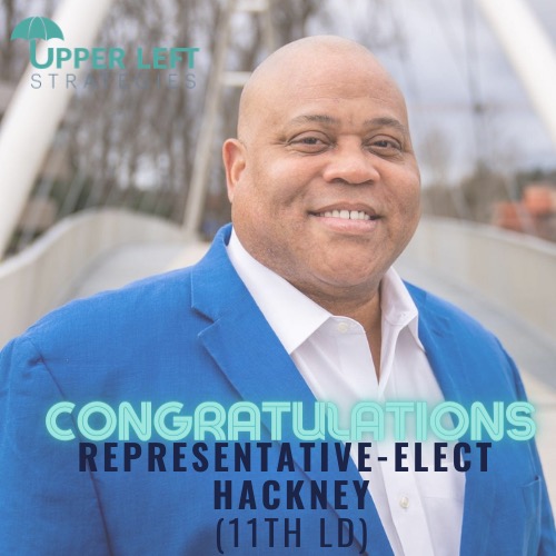 ULStrategies's tweet photo. Congratulations to Upper Left client, David Hackney @Hackney4the11th for your tenacity in overcoming all the challenges of taking on an incumbent and being the overwhelming choice of voters in your district! 🎉 https://t.co/gLu51XyLIz
