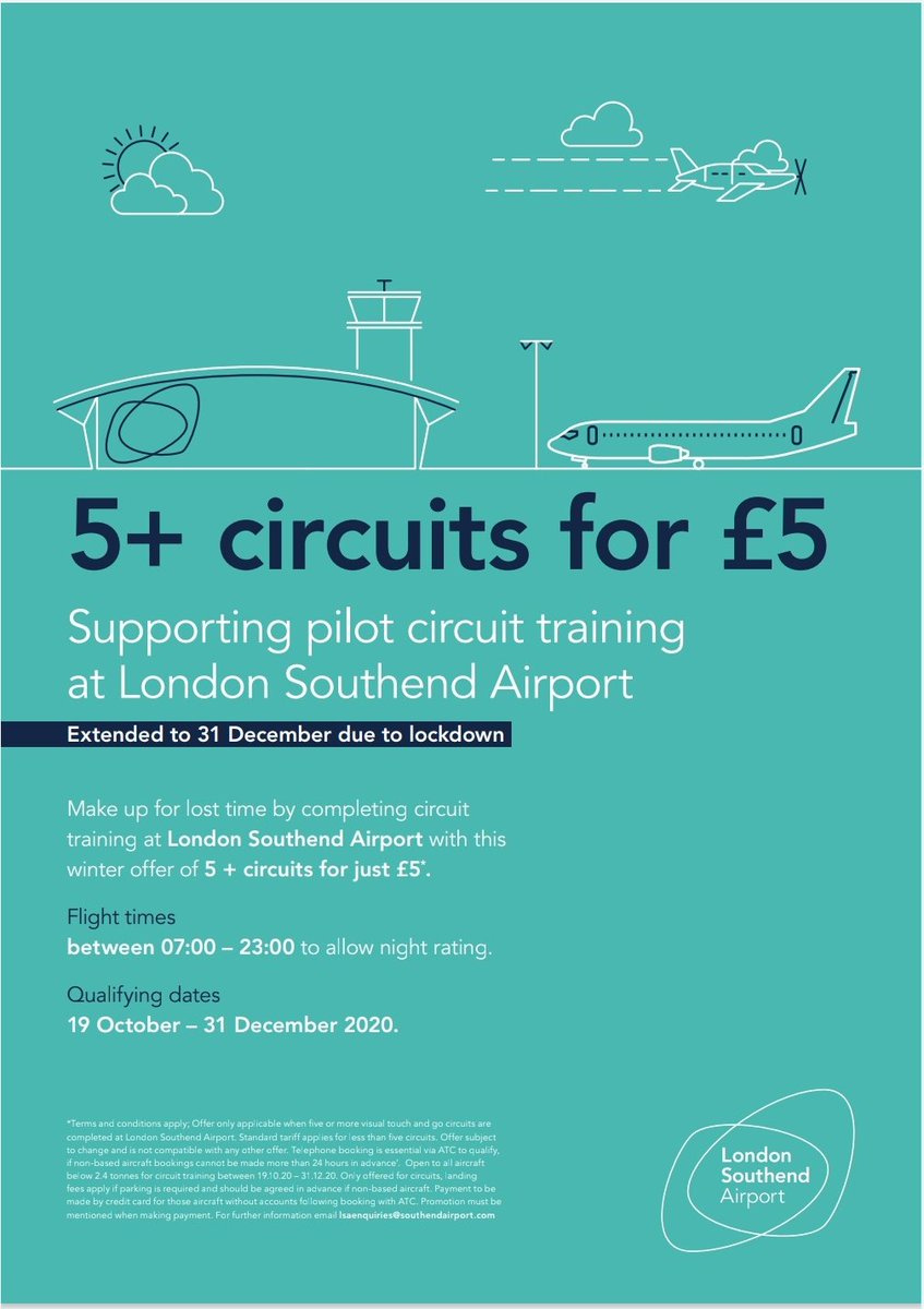 SENAirTraffic's tweet photo. Due to popular demand  (and Lockdown 2.0) we are EXTENDING the duration ⌛ of our circuit deal and INCREASING the MTOW 🏋️ for applicable aircraft. 

With immediate effect, our '5+ circuits for £5' offer will run to 31st December 20 and is available for any aircraft below 2.4T 🛩️ https://t.co/IO5ezDivbF