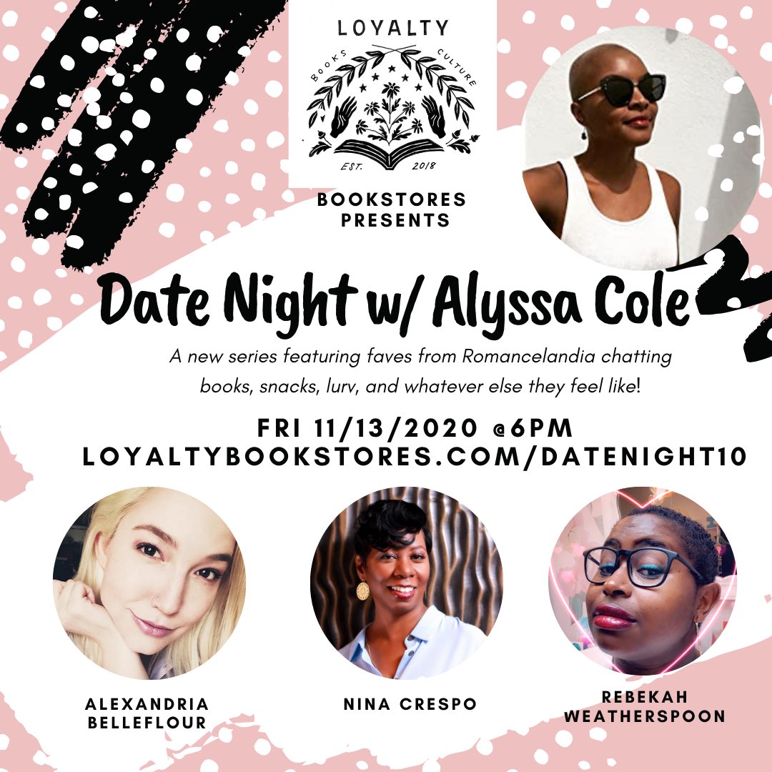 AlyssaColeLit's tweet image. Tonight’s TGIF lineup! 
Date Night @Loyaltybooks at 6:00 pm EST followed by the @RomancingRunoff $75K Storytime Livestream at 8:00 pm EST!!!

RSVP for Date Night: loyaltybookstores.com/datenight10
Join the livestream at 8:00 pm EST: youtube.com/watch?v=7vahU4…