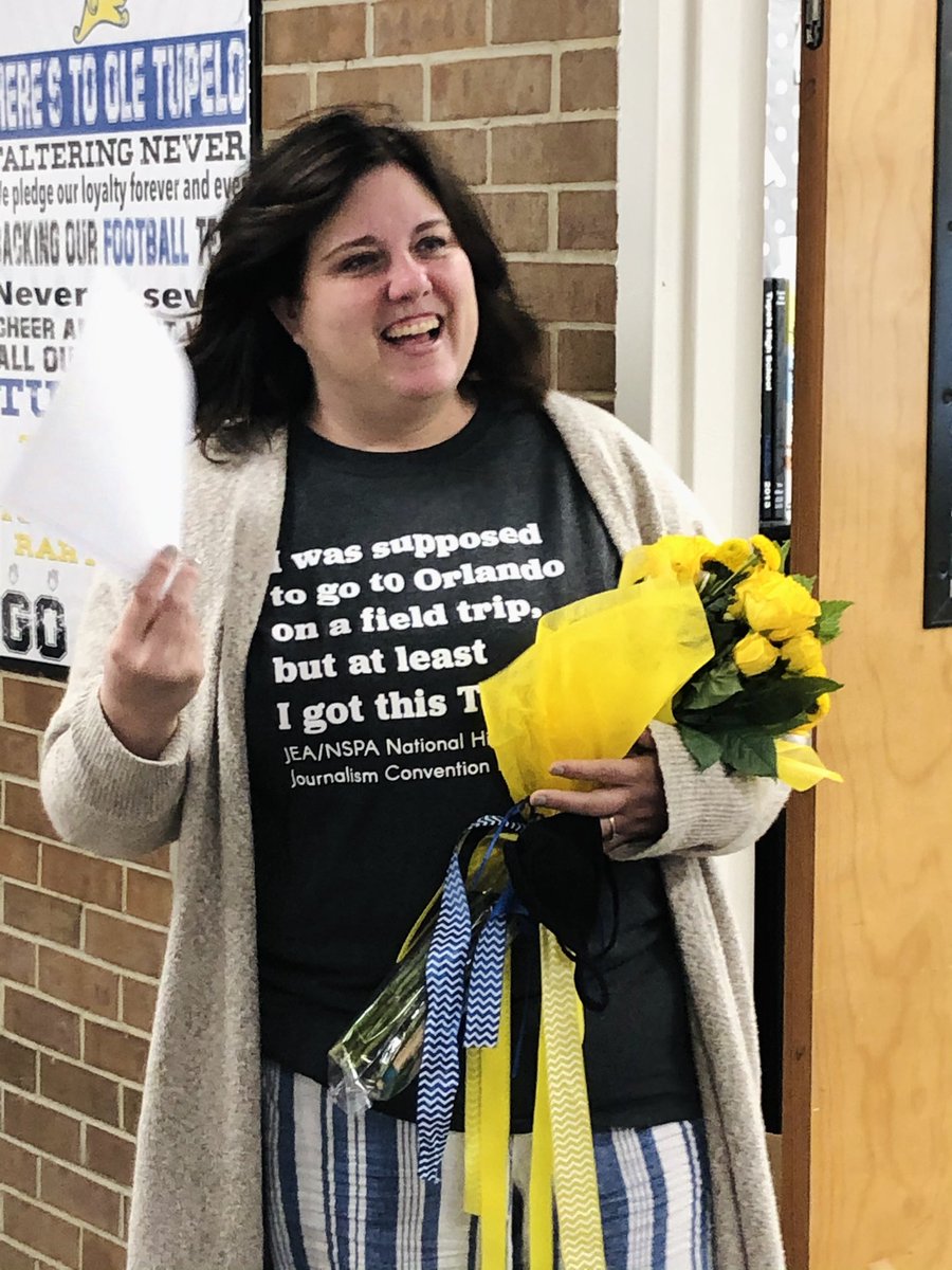 TupeloHigh's tweet photo. Congratulations, Mrs. Shari Chumley, THS Teacher of the Year! You are an amazing asset at THS with a true heart for teaching. We 💙💛 you! #GoWave #TPSD https://t.co/UXcxuQUYlw