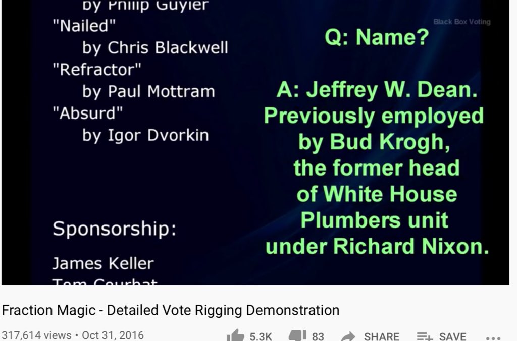 “Who put it in there?” “According to programmers and court testimony: a convicted felon; 23 counts on previous computer crimes”“Name?” “Jeffrey W. Dean. Previously employed by Bud Krogh, the former head of White House Plumbers Unit under Richard Nixon”