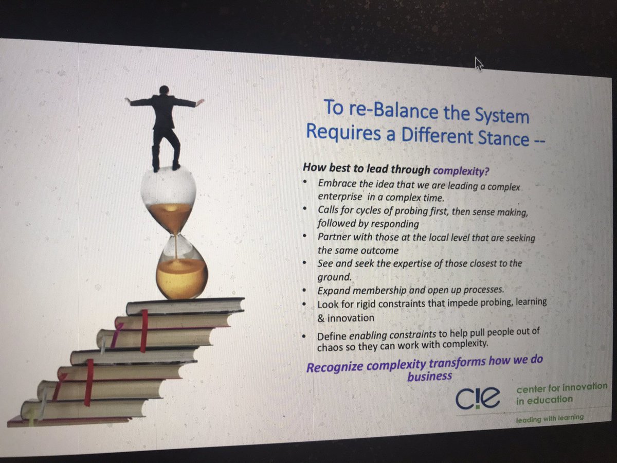 ByronErnest's tweet photo. Love this model of leading through complexity from Paul Leather &amp; @CIEleadlearning. Great #learningtogetherapart at @Aurora_Inst 2020 National Policy Forum. Thanks for all this great #learningtogetherapart. #Aurora2020 https://t.co/p8tkVmF3mv