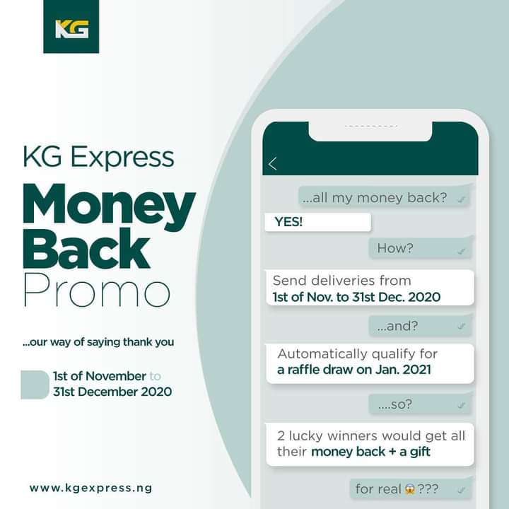 KaigloExpress's tweet photo. KG Express Money Back Promo: Our way of saying thank you.

Visit us: https://t.co/An3PZHdop1
WhatsApp: +2349068173229

#Kaiglo #kgexpress #kaigloexpress https://t.co/lPy3uDaWFX