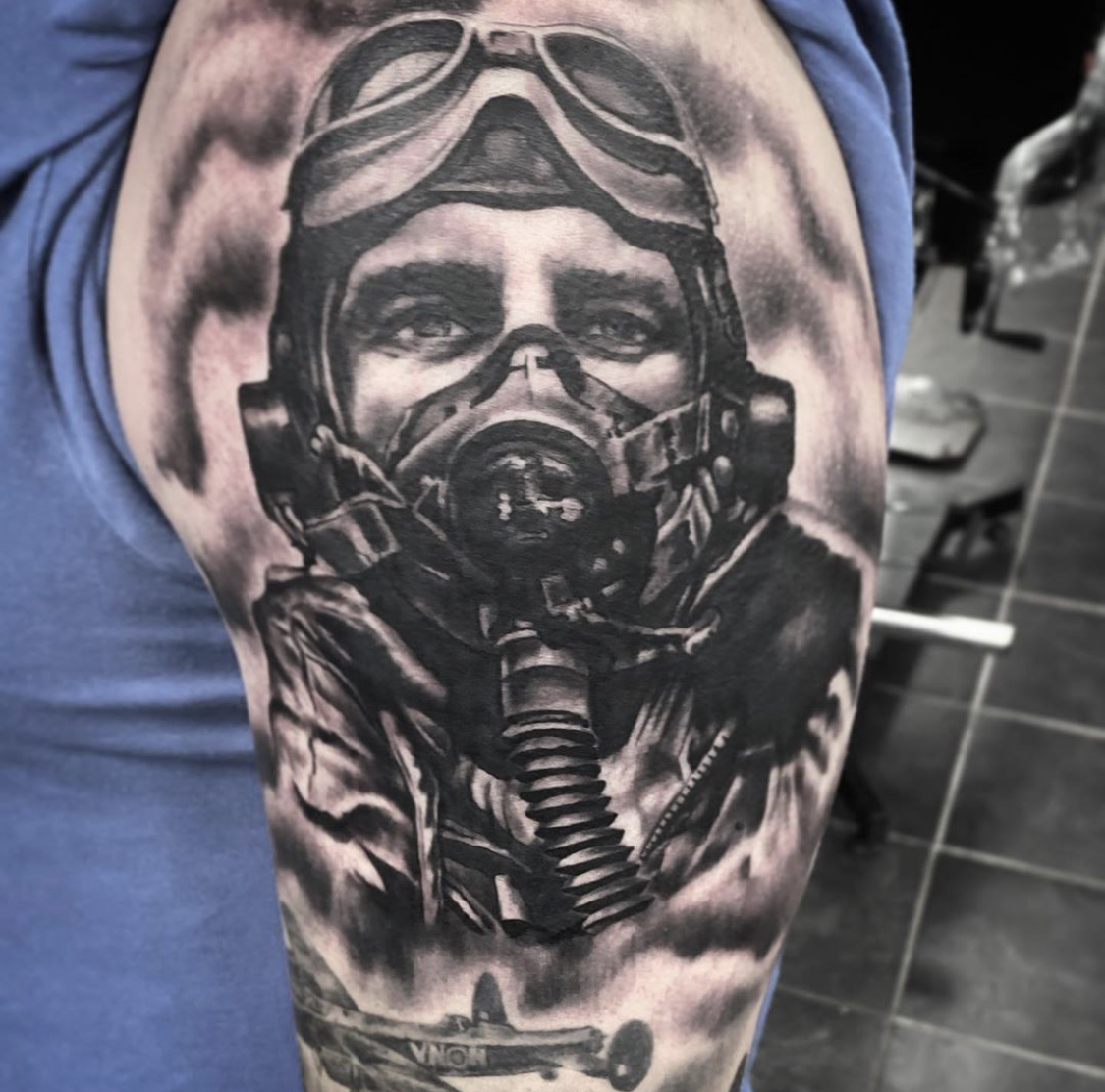 Emerald Tattoo Company (UK) on X: "Fighter pilot for Sean by @SamFishertattoo #emeraldtattoocompany #emeraldtattoo #talbotgreen #pontyclun #rct #cardiff #southwales #ww2 #ww2memorial #memorialtattoo # fighterpilot #blackandgreytattoo #blackandgrey ...
