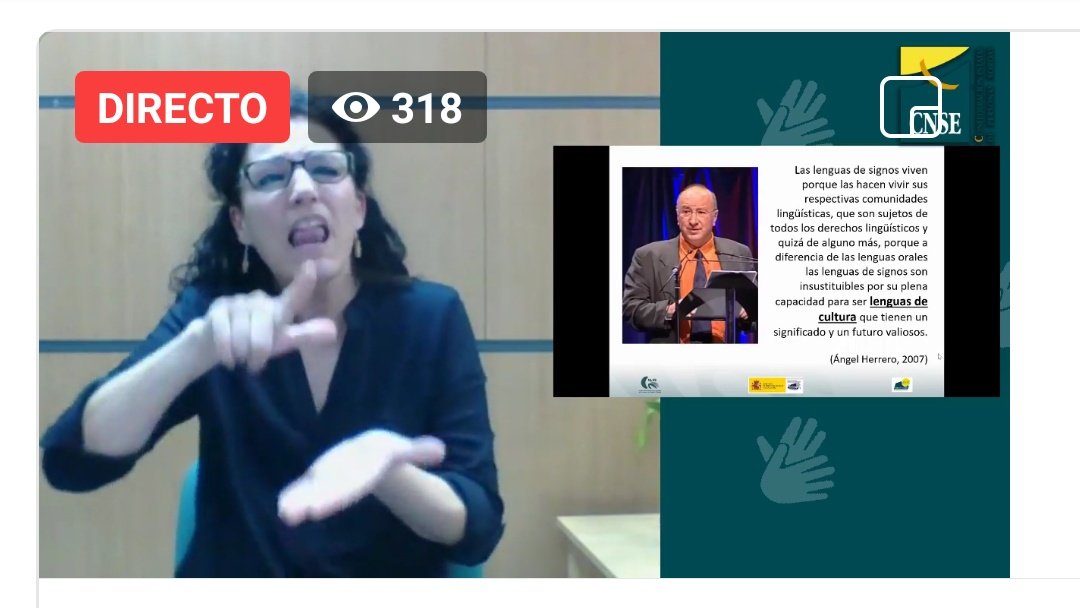 CNSEinfo's tweet photo. María Luz Esteban:"Las lenguas de signos son indispensables, son insustituibles. Son para las personas sordas, como para los peces el agua. Esenciales. Y ahí reside su fortaleza". #WebinarCNSE13N https://t.co/f79WjqT1hG