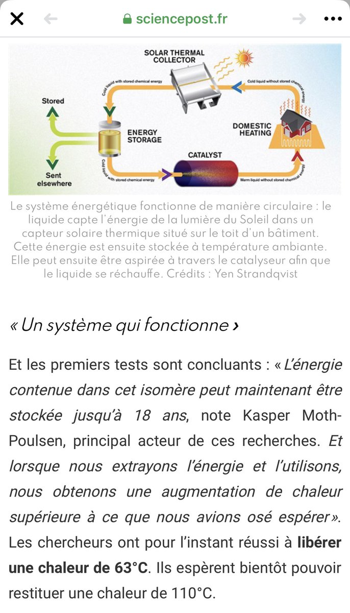 EspaceEuropeMPL's tweet photo. «L’avantage d’un tel système, c’est que cette énergie solaire piégée peut ensuite être libérée, et ce même des années plus tard. Le fluide passe alors à travers un catalyseur qui remet en place les liaisons d’atomes originales des molécules...»
En détail: https://t.co/20fU19Kz0A https://t.co/q8VSTCwBri