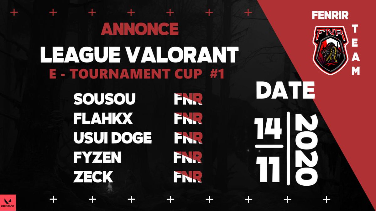 FnrFenrir's tweet photo. Samedi : 🏆✨

17h : ⚔💥

Début des qualifications, direction la première journée de la E-TOURNAMENT CUP

Live officiel : (Demain)
Live de l'équipe : https://t.co/D6zqsBvY9v

---

Graphiste : 
@Chatmoumou

@VALORANTfr @LFT_Valorant_EU @Cherche_1Groupe  @s0us0utm @Kevindelpech1 https://t.co/vwt31SfLOX