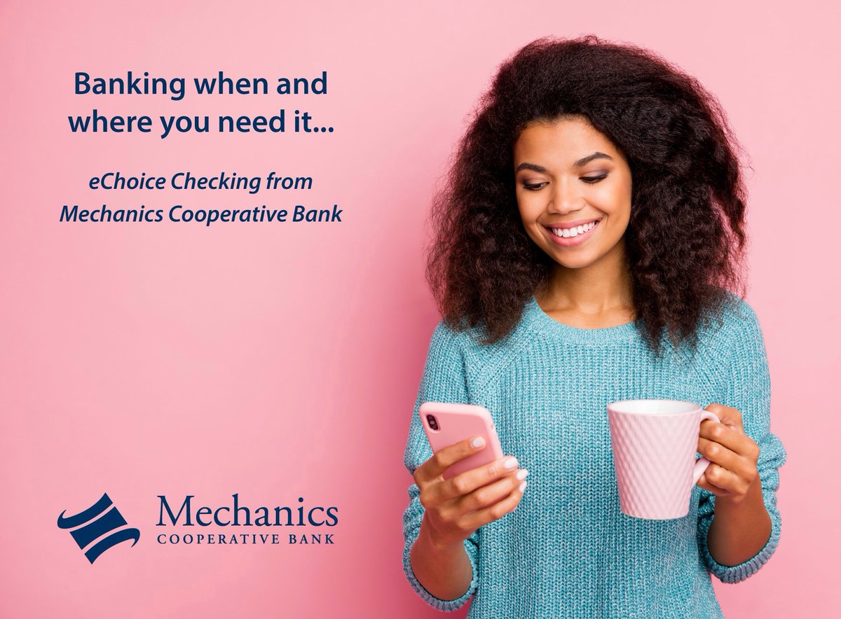 MechanicsCoop's tweet photo. Banking when and where you need it - with our popular #eChoice checking account! With e-Statement enrollment and at least one posted direct deposit during the statement period, we will waive the monthly service charge, all foreign ATM fees, and rebate ATM surcharges up to $15! https://t.co/SVOhtVqVM4