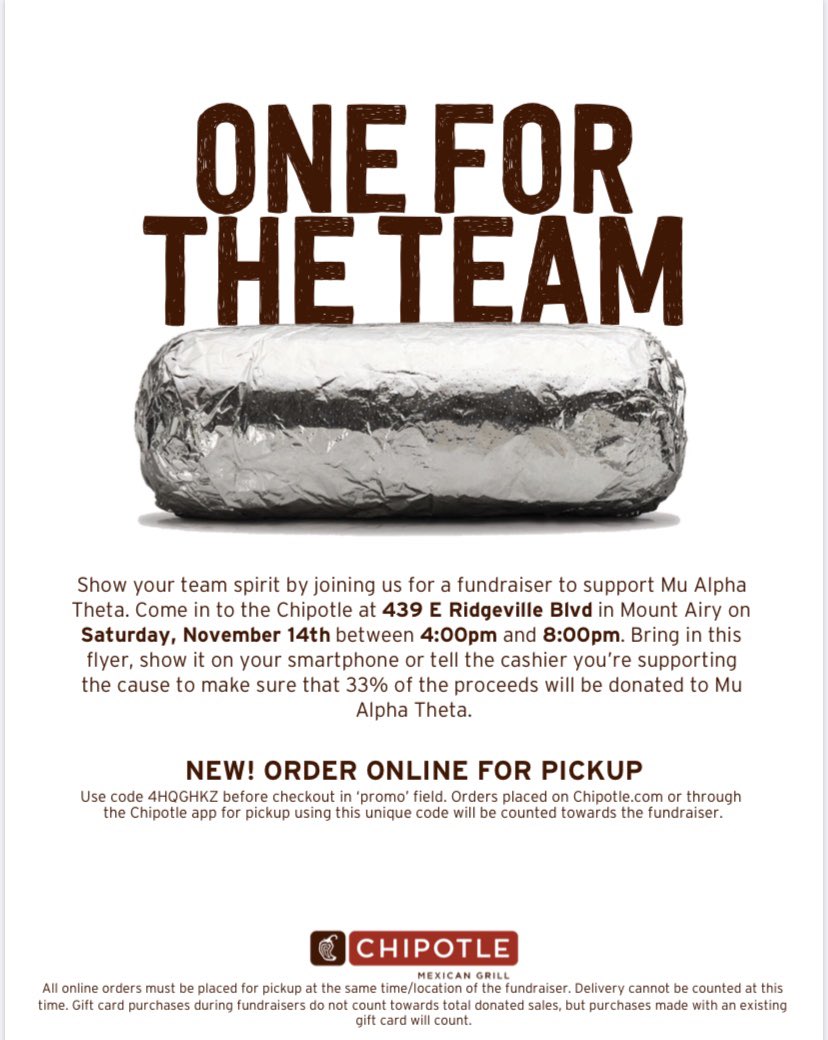 Support Mu Alpha Theta at Chipotle - Mt. Airy on Saturday, 11/14 ❤️🖤❤️