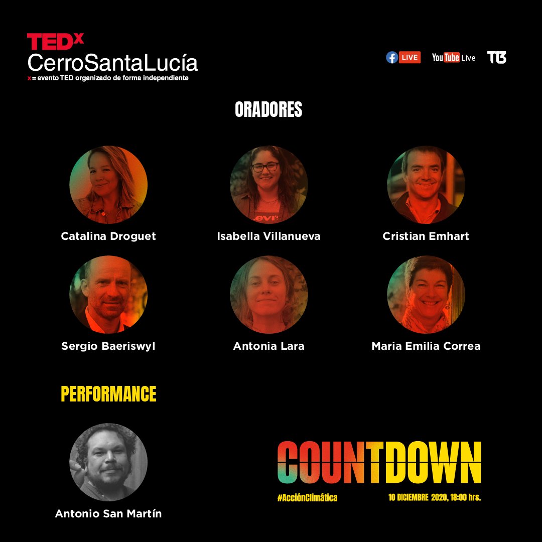 TEDxCSL's tweet photo. ¡Prepárense porque el #COUNTDOWN2020CL se viene con todo! 💥🗣️ Con: @CataDroguettRSE , @isavillanuevag_ , @cemhart , @antonialarag , @me_correa, Antonio San Martín y Sergio Baeriswyl ¡Revisa todos los detalles en nuestra página web! 👉 https://t.co/njRKb9taBo
#AcciónClimática https://t.co/GnSZBkqbU8