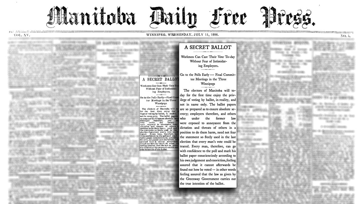 That first vote in Manitoba would be unrecognizable by today’s election standards – voters gathered at public meetings and voted by a show of hands. The secret ballot wasn’t introduced until Manitoba’s seventh general election in 1888.