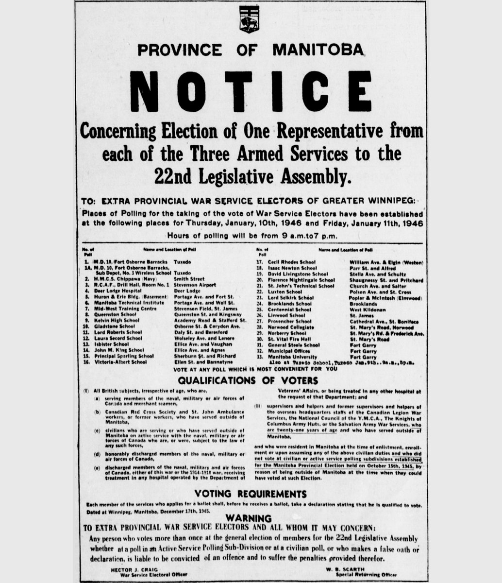 There were 24 Members of the Legislative Assembly elected in 1870, one for each electoral division. That number was increased as the population of Manitoba grew, to 55 in 1920. In 1946, three seats were added to represent the three branches of the Armed Forces.