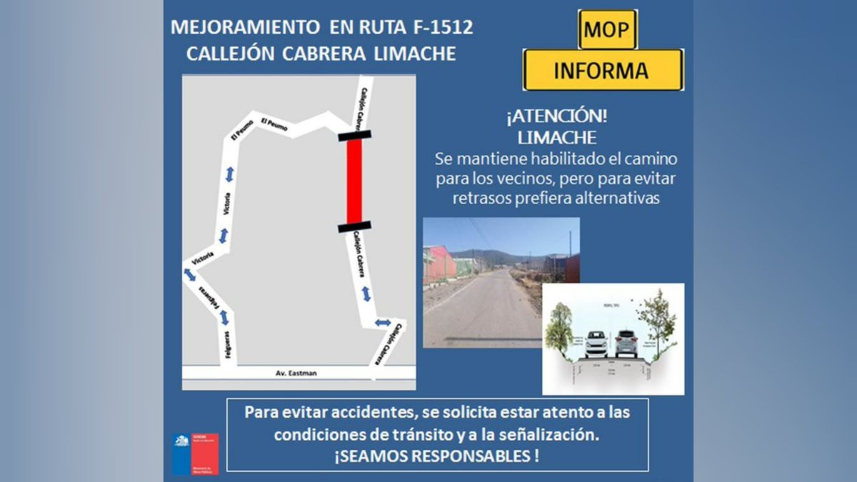 MOPValparaiso's tweet photo. Atención #Limache❗ya comenzaron las obras de mejoramiento vial en Callejón Cabrera👷‍♂️👷‍♀️🚧

#MejoresObrasPúblicas https://t.co/5DmzUkLYHd