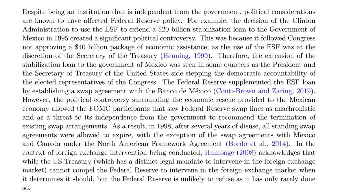 Two reasons 1. The effect of loans from the ESF and in the form of swap agreements are similar despite one being on the balance sheet of the US govt and the other on the balance sheet of the Fed. 2. Incidents of coordinated loans. I discuss this at greater length in the paper.