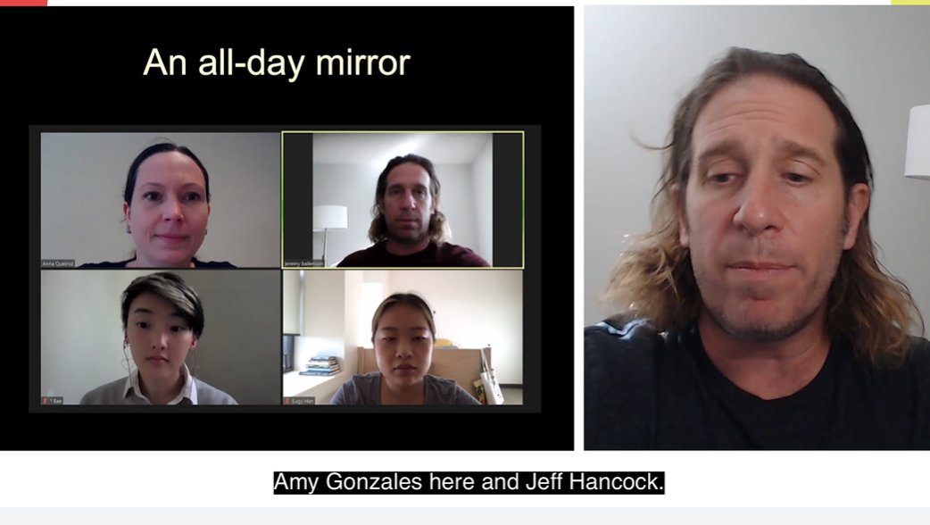 AleshiaProf's tweet photo. Relating virtual equilibrium research from 2001 to today
ftf vs Zoom.
On a Zoom call, faces are closer to you than in the real world... Wow.
You are getting about 10x more eye contact in @zoom meetings than in face to face meetings.
Zoom: All Day in a Mirror #APATech20 https://t.co/1tGoKsf77q