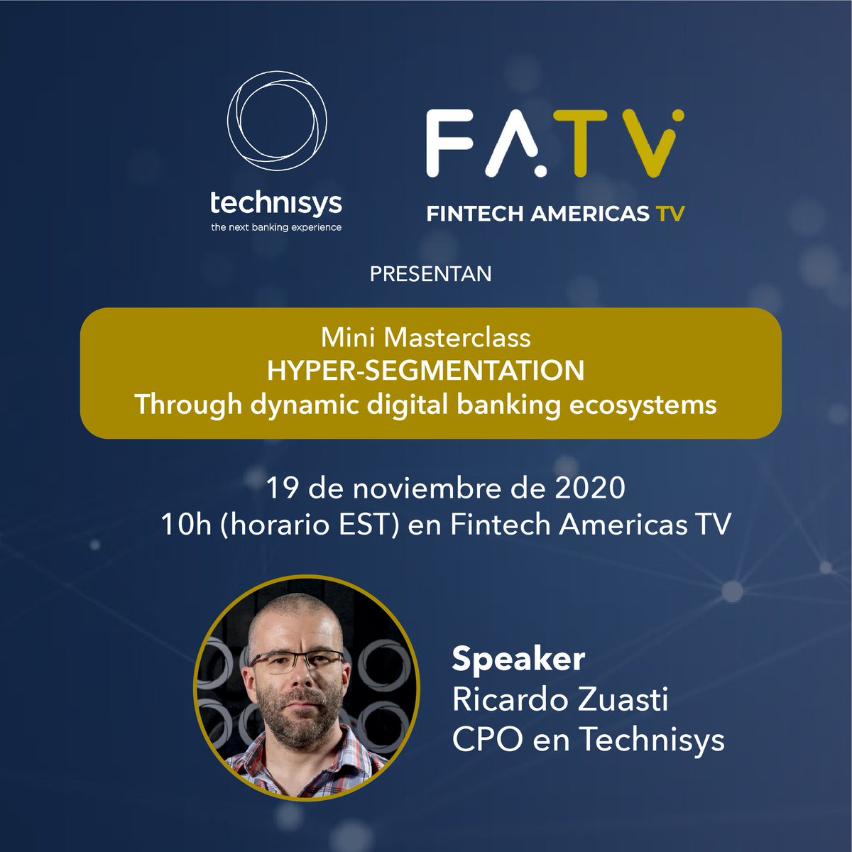 Nuestro CPO, Ricardo Zuasti, brindará una Mini Masterclass con el tema "Hyper-segmentation: Trough dynamic digital banking ecosystems" el 19 de noviembre a las 10:00 am (East Time) en Fintech Americas TV.

Ingresa a través de aquí: hubs.ly/H0zV6b60