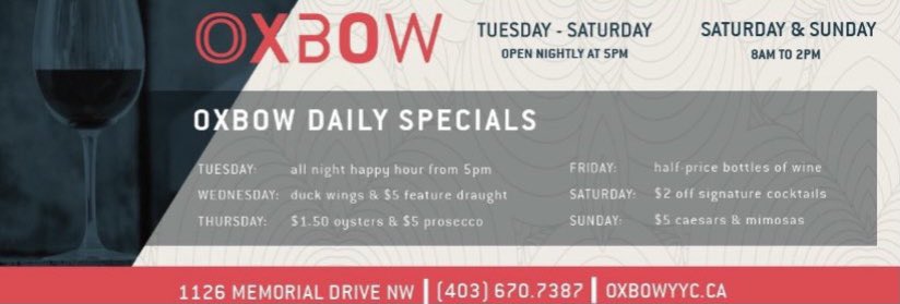 Join us for #HappyHour <a href="/oxbow_yyc/">Oxbow Restaurant</a> with special features throughout the week. Our cozy fireplace lounge is the perfect spot to take refuge from winter’s chill and warm your soul with our delicious new fall menu. #yyceats #yychappyhour oxbowyyc.ca
