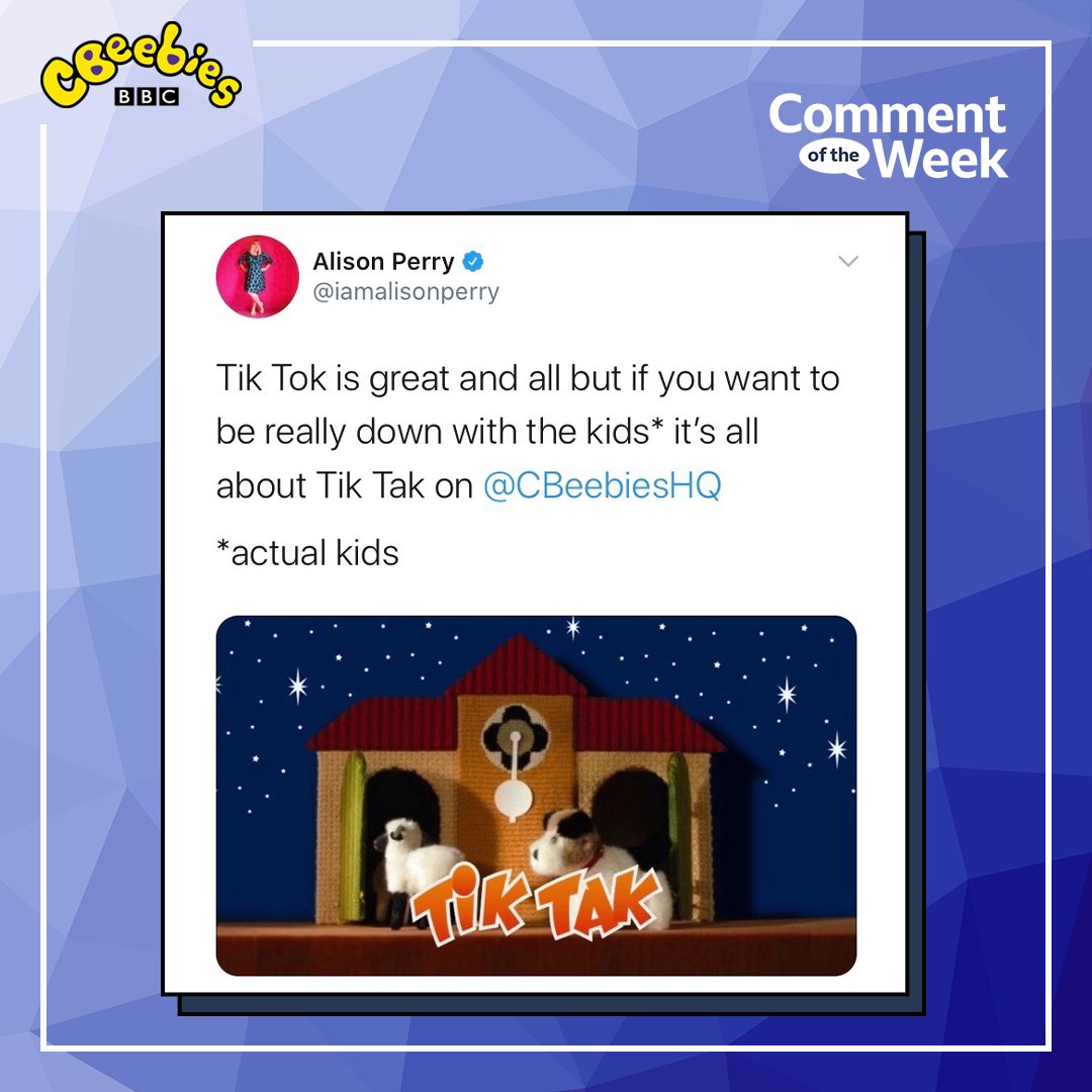CBeebiesHQ's tweet photo. Has your house seen Tik Tak yet? What do you think?
Congrats @iamalisonperry on winning our #CommentOfTheWeek! ππ
#CBeebiesCOTW
#FridayFeeling https://t.co/O4XchOqQwY