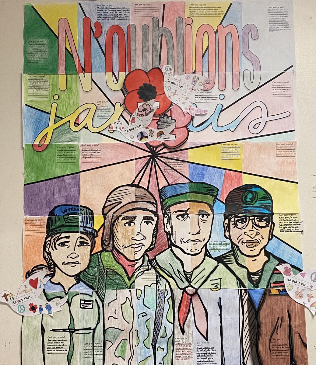MsNichilo's tweet photo. C’est quoi la paix? Les 7e et 8e année ont créé ce casse-tête pour le Jour du Souvenir #NoublionsJamais @Ms_Lancione & @MsMichielli students created a puzzle to honour those who served and sacrificed for our country @stjeromestcdsb @Rocco42893024 @tcdsb #LestWeForget #whatispeace https://t.co/jYv7lXEva3