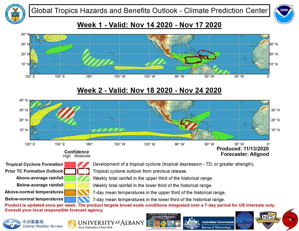 NWSCPC's tweet photo. The Caribbean continues to remain active for late season tropical cyclone activity. Another tropical cyclone may form during Nov 18-24 behind #TD31, which is currently over the Central Caribbean. https://t.co/g3L6WzRkZq https://t.co/nWjoMSt6Mj