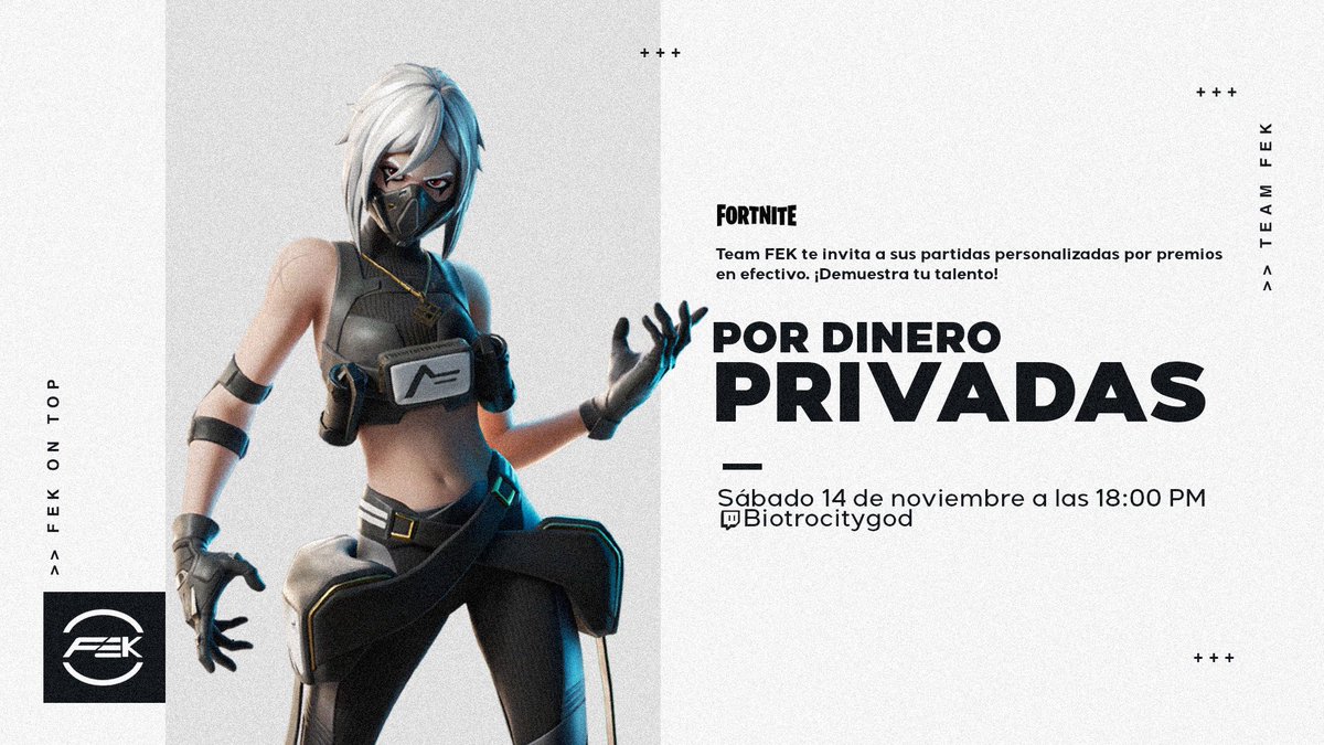 FEK_esports's tweet photo. ¡Privadas por premios en efectivo! 
Este sábado por el canal de @Biotrocity 

Los únicos requisitos es seguir a @FekTeam en sus redes sociales y @Biotrocity 

RT ♻️ 🖤

Visita: https://t.co/cB5NTR6Rvp 🤳🏽 https://t.co/NrWz6oYwlb