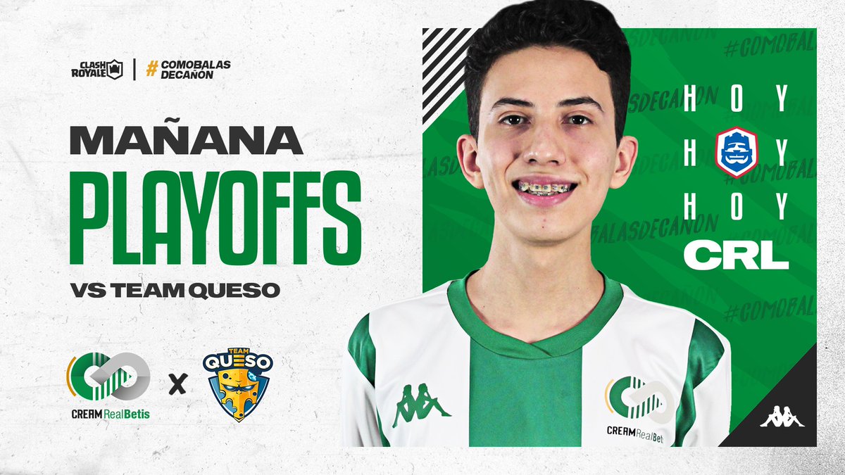 #BTSCR | Mañana jugamos los cuartos de final de #CRLWest. Estamos frente a uno de los partidos más importantes que vamos a jugar y necesitaremos vuestro apoyo.

⏰ 20h CEST | 11h PST
🆚 <a href="/TeamQuesoGG/">Team Queso</a> 
📺 youtube.com/esportsroyale

#TeQuieroBetis 💚 #ClashRoyale