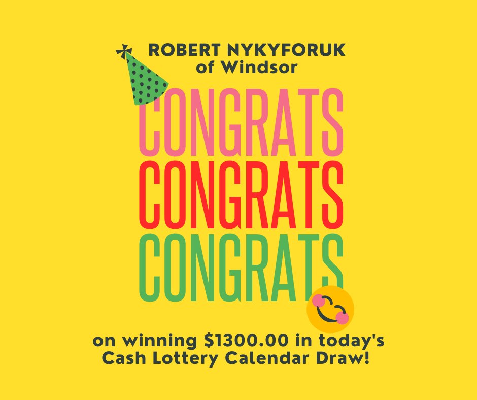 CLAccess's tweet image. $1300.00 Winner!! - want to be in our draws for next year?  purchase your 2021 Cash Lottery Calendar at ow.ly/qwm550Ckc3s and join in the fun ALL next year!