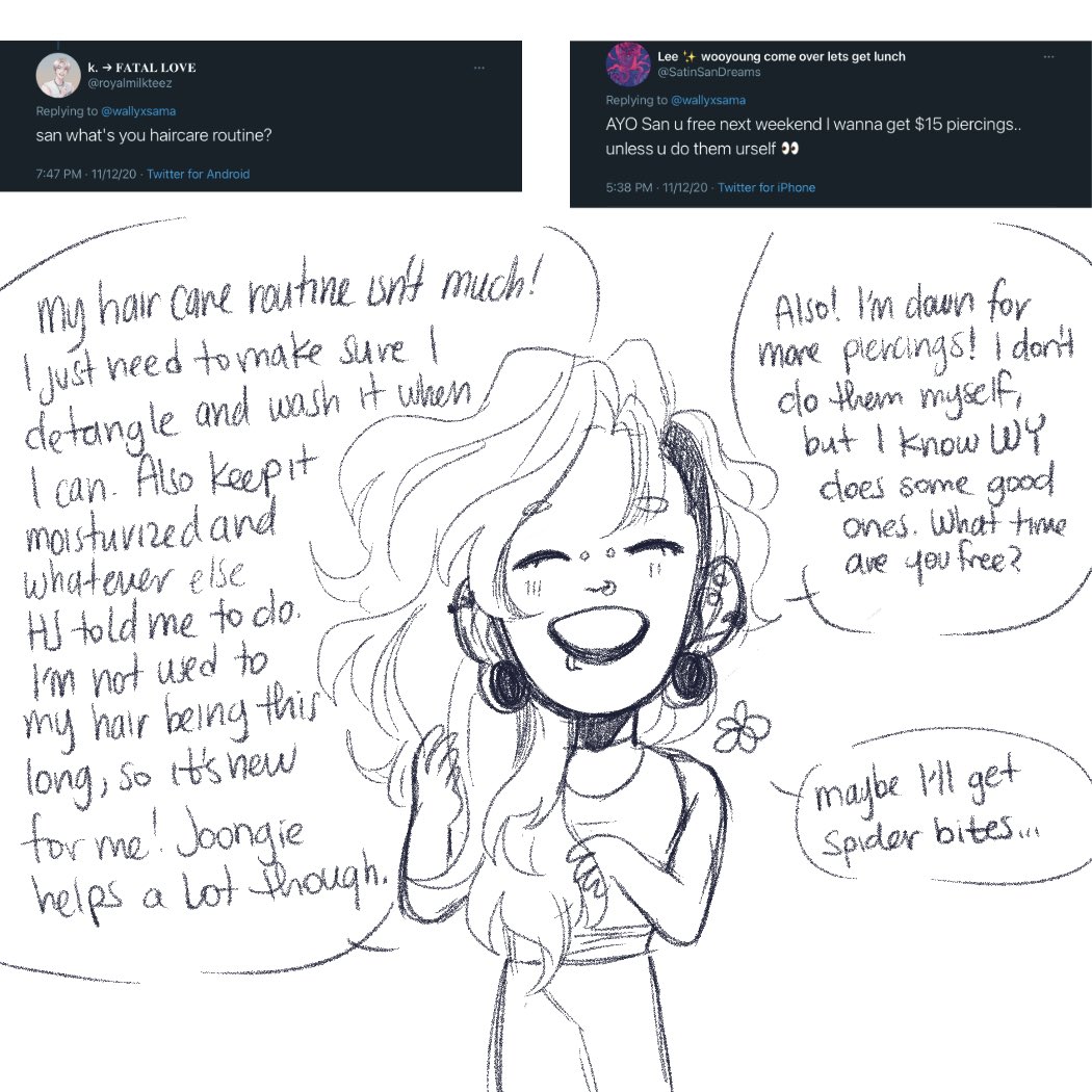 [rbau]
1) I don't do much but I definitely need to keep it moisturized and detangle it when I can!
2) I am always down for a new piercing! I don't do them, but Woo does. Maybe we can ask him! https://t.co/IWVrEaRxF8 