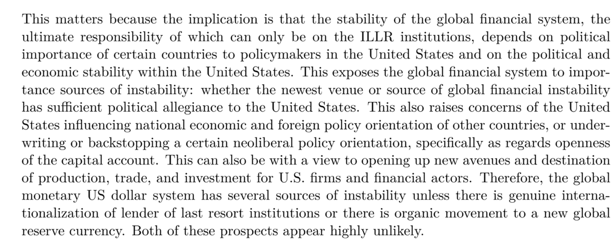 The trouble is, ofc, that this is not their madate. Basically a global monetary system in which a national currency is the key currency is a perilous one, in which only the issuer of the key currency can stabilize the global system, but may not have the willingness to.