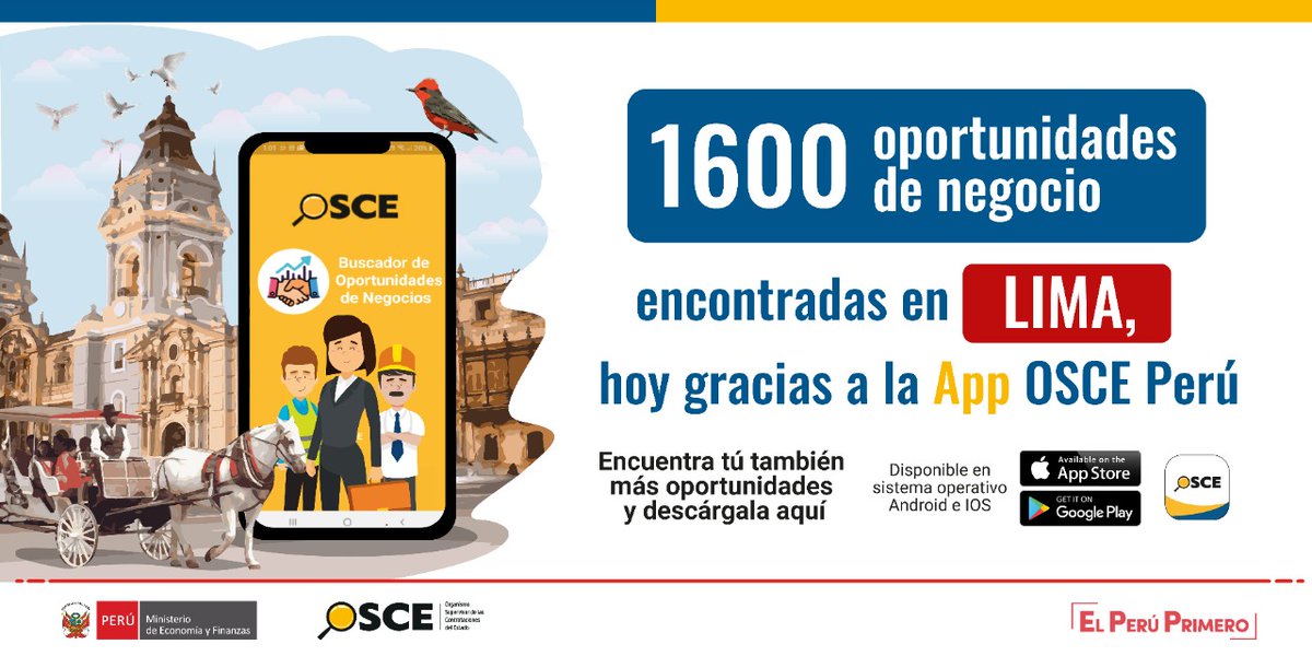 OECEPeru's tweet image. 🗣️¡Conviértete en proveedor del Estado!
📱La #AppOSCEPerú, hoy, te muestra 3495 oportunidades de negocio con el Estado en todo el país.

📌En Lima hay 1600 procedimientos de selección vigentes (779 en bienes, 665 en servicios, 116 en obras y 40 en consultorías)