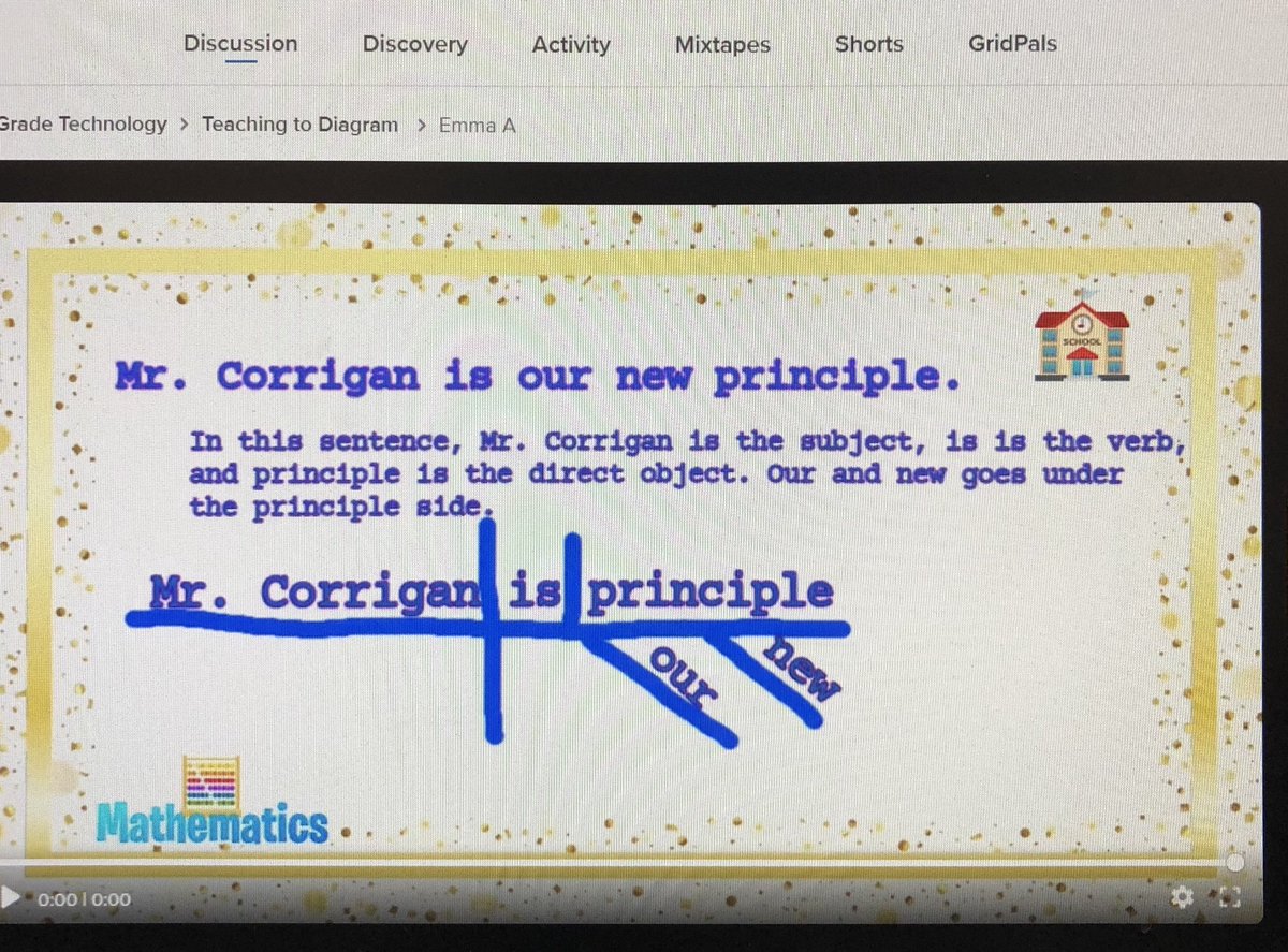 HoyasInEd's tweet photo. Amp up #studentvoice through creative sentence diagramming on @Flipgrid
✅ Have students create simple to compound-complex sentences.
✅Discuss rules of sentence diagramming.
✅Use #FlipGridCamera to diagram with explanations.
✅Allow peer corrections in comments. https://t.co/hSbxUTA5Y7