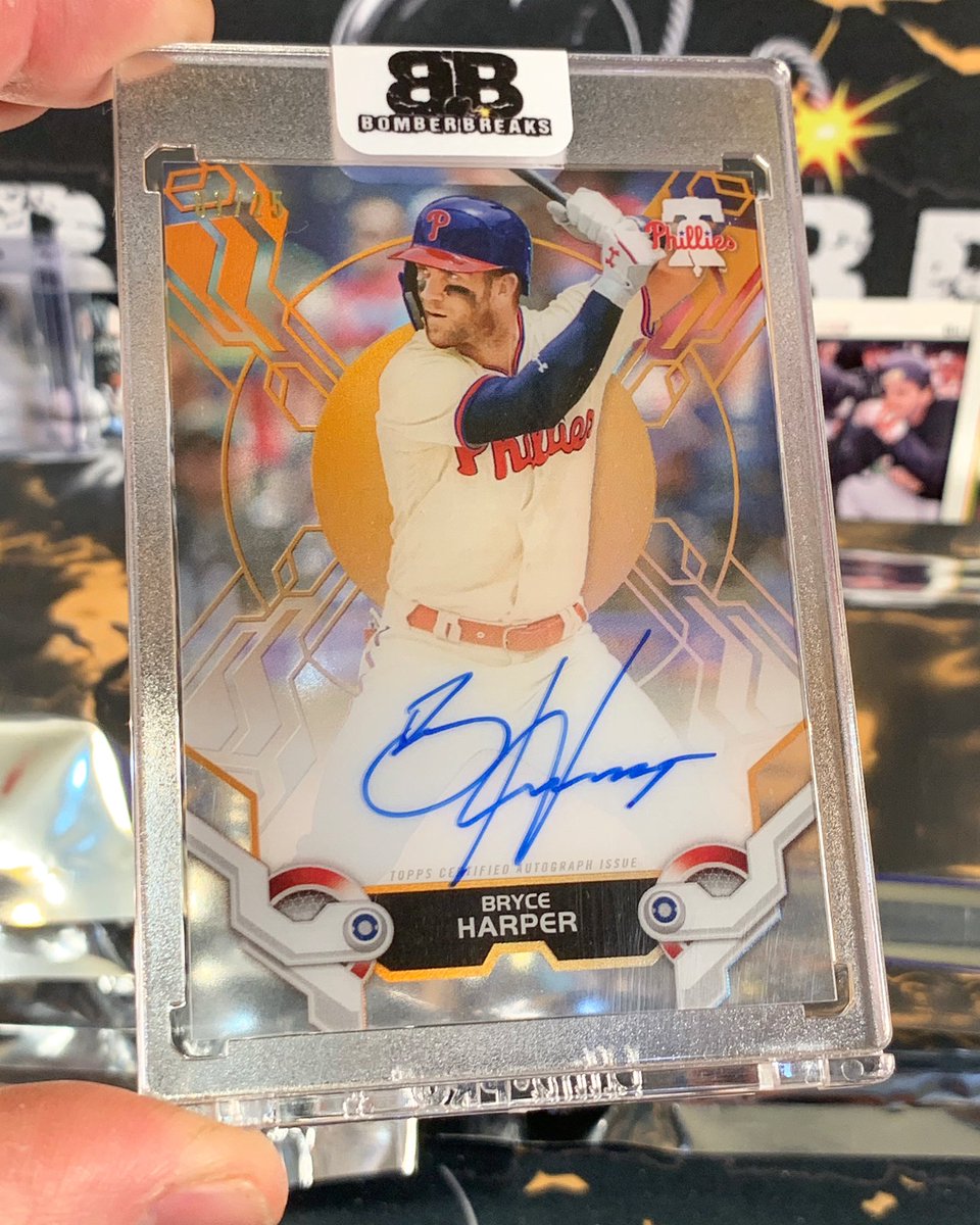 BomberBreaks's tweet photo. Bryce Harper /25 High Tek Orange Auto with a BOOM from our @bomberbreaks Ignition Baseball Series 4 breaks! 🔥🔥🔥
@bryceharper3 @topps
#boom #thehobby #groupbreaks #baseball #autograph #philadelphia #phillies #mlb #bryceharper #hightek https://t.co/yJYDKJ3POk