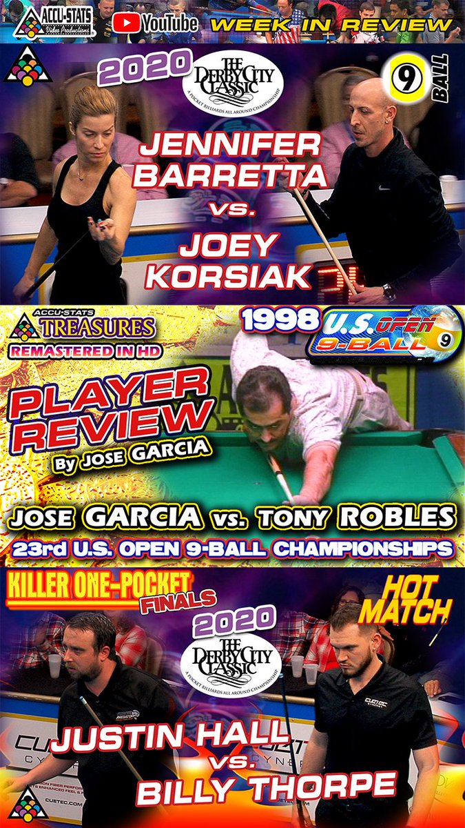 AccuStatsPool's tweet image. Here's our weekly roundup of YouTube premieres for the week ending 11/13/2020

Check 'em out on Accu-Stats' YouTube Channel : 
youtube.com/c/AccuStatsVid…

#billiards #9ball #9ballpool #OnePocket #jenniferbarretta #joeykorsiak #DerbyCityClassic #usopen9ball
#poolhalljunkies #poolhall