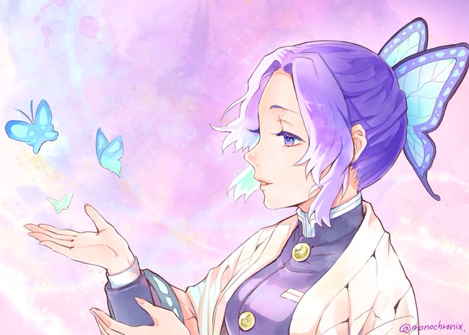 しょぬさんがTwitterに投稿した胡蝶しのぶ(鬼滅の刃)のイラスト。