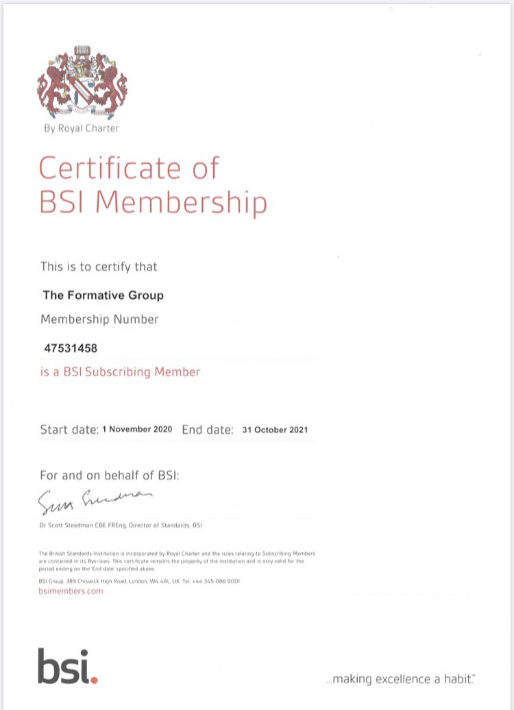 formative_group's tweet photo. The Formative Group is proud to have gained membership of BSI. This is true proof that we work to the recognised national standards in everything that we do in both operations and training. #securethepresent #trainthefuture #eventsafetyservices #eventsafetytraining https://t.co/7DtMQOVg3W