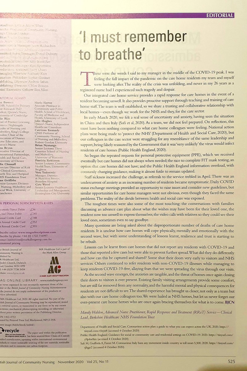 homefirstANP's tweet photo. Well done to Ellie Mckinless a @BHFT DN in Maidenhead for her fantastic article this month in @BJCN so worth a read especially in todays world..also very proud to write the Editorial for the same edition! #greatplacetowork #carehomes #integratedcarehomeservice https://t.co/5emcNYCEzN