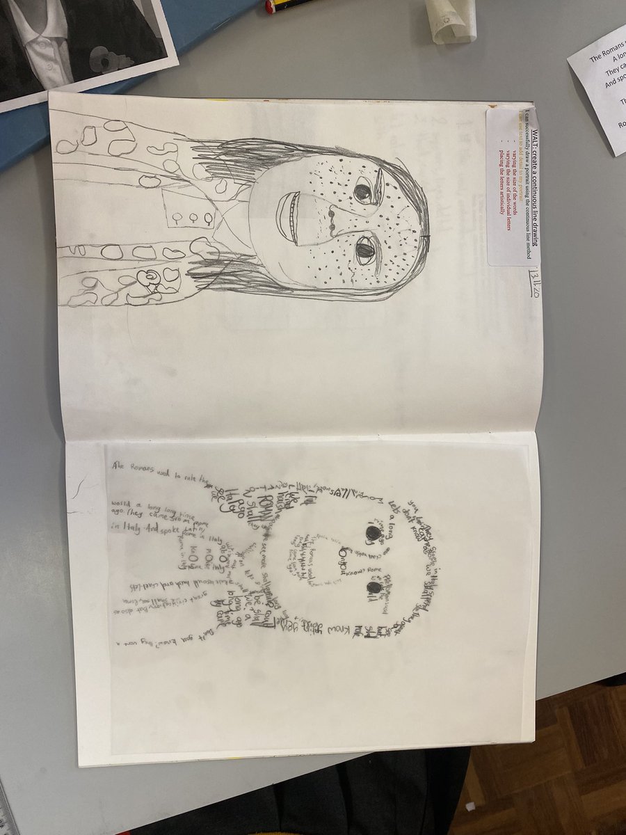 MissCacuci's tweet photo. Year 5 have used the continuous line method to draw a self-portrait today. It gets better - using poems for a final touch over tracing paper! Very impressed with the outcome. Well done to all of you! #littleartists @MapleCrossJMI https://t.co/HiegFgu8V9