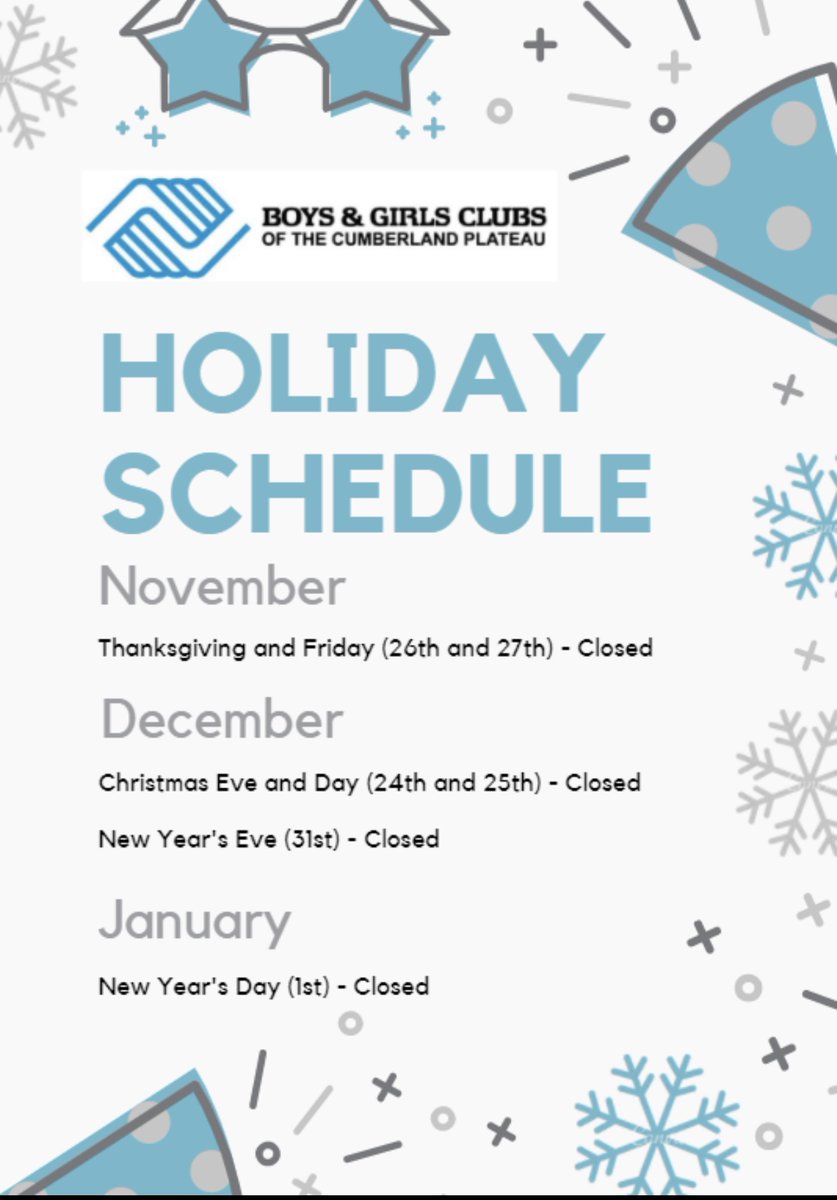 Holiday Schedule!