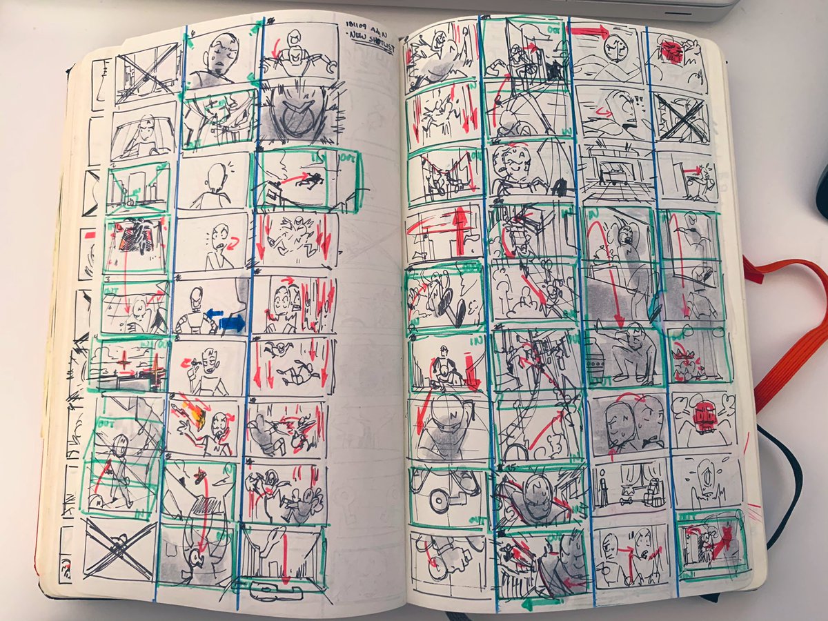 since it's officially out, here are some board thumbnails way back in summer/fall of 2018 for @AmotaAndNebson !! this was from the first draft and honestly felt so nervous being one of the leading board artists for the short haha