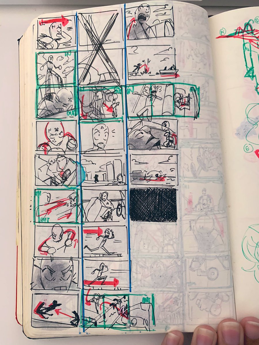 since it's officially out, here are some board thumbnails way back in summer/fall of 2018 for @AmotaAndNebson !! this was from the first draft and honestly felt so nervous being one of the leading board artists for the short haha 